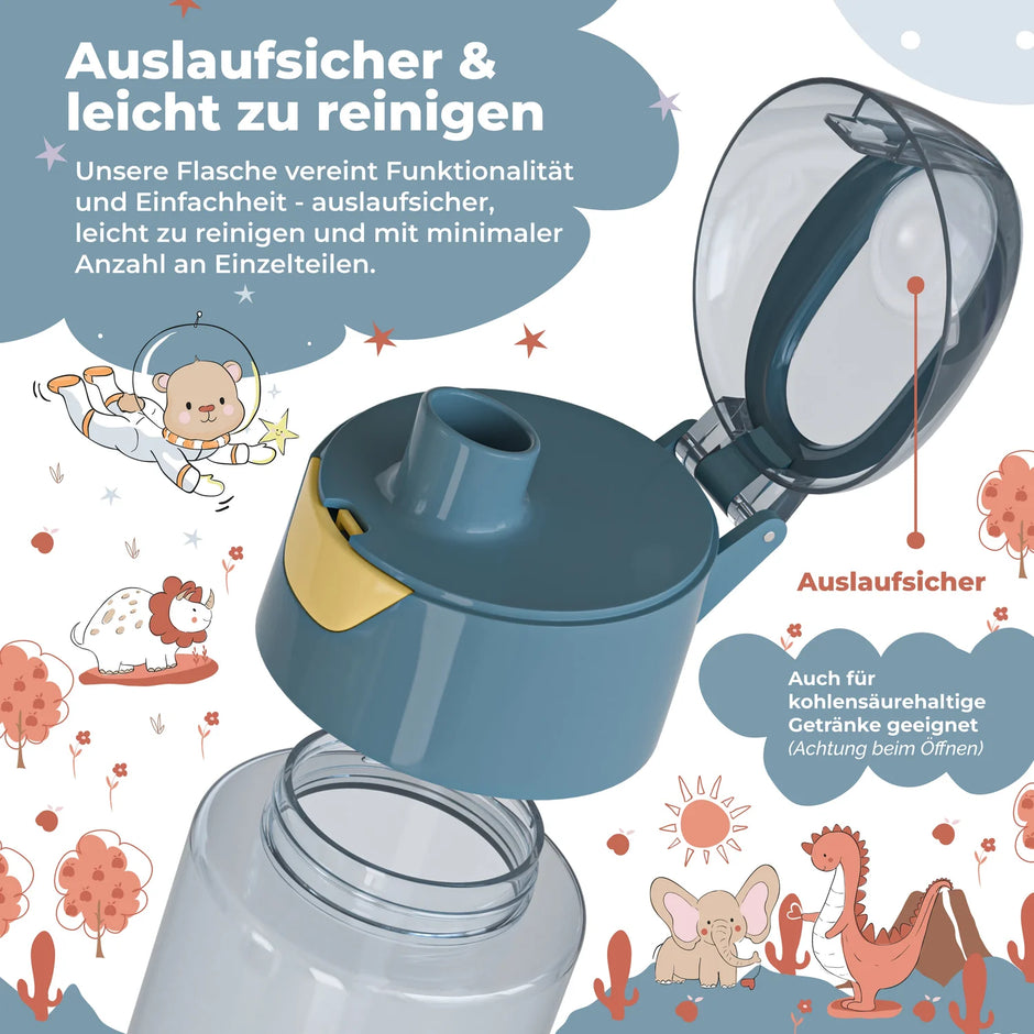 Bearfoot Kinder Trinkflasche auslaufsicher und leicht zu reinigen – geeignet auch für kohlensäurehaltige Getränke