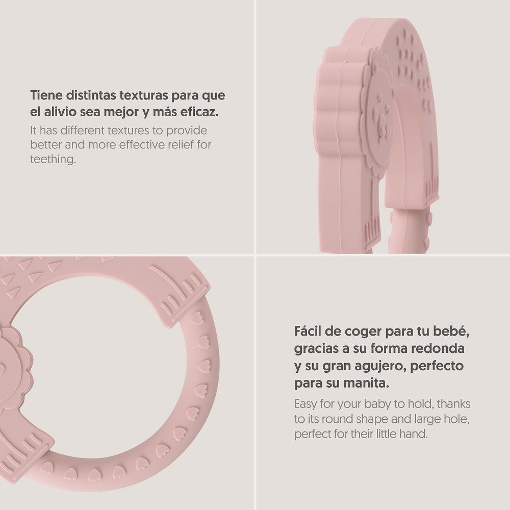 Silikon Beißring Löwe in Rosa mit verschiedenen Texturen – BPA-freie Zahnungshilfe aus lebensmittelechtem Silikon für Babys