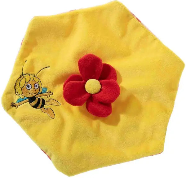 Biene Maja Schnuffeltuch 25 cm für Babys in Gelb mit roter Knisterblume