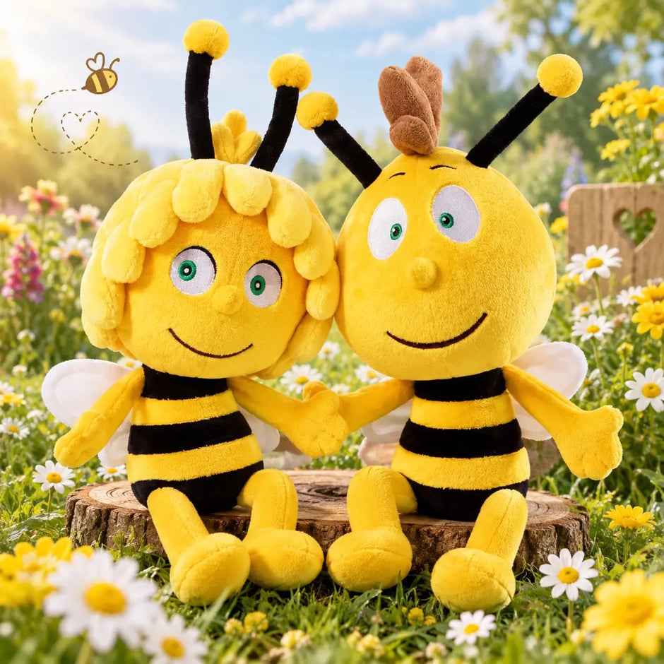 Biene Maja und Willi Kuscheltiere im Set – Plüschfiguren für Kinder auf Blumenwiese