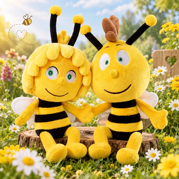 Biene Maja und Willi Kuscheltiere im Set – Plüschfiguren für Kinder auf Blumenwiese