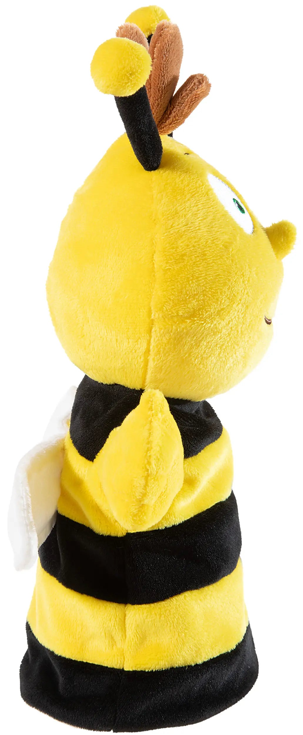 Biene Willi Handpuppe 25 cm aus Plüsch – Seitenansicht mit Flügeln und gelb-schwarzem Design