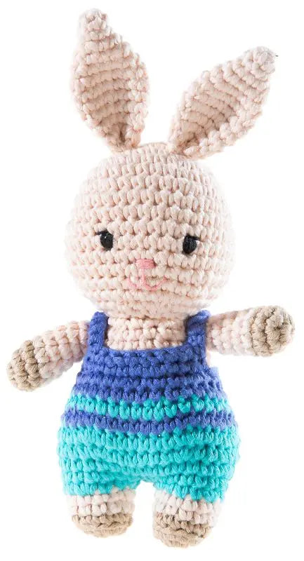 Crochi Hase gehäkelt 15 cm – weiches Kuscheltier für Babys in Rosa, Blau und Türkis