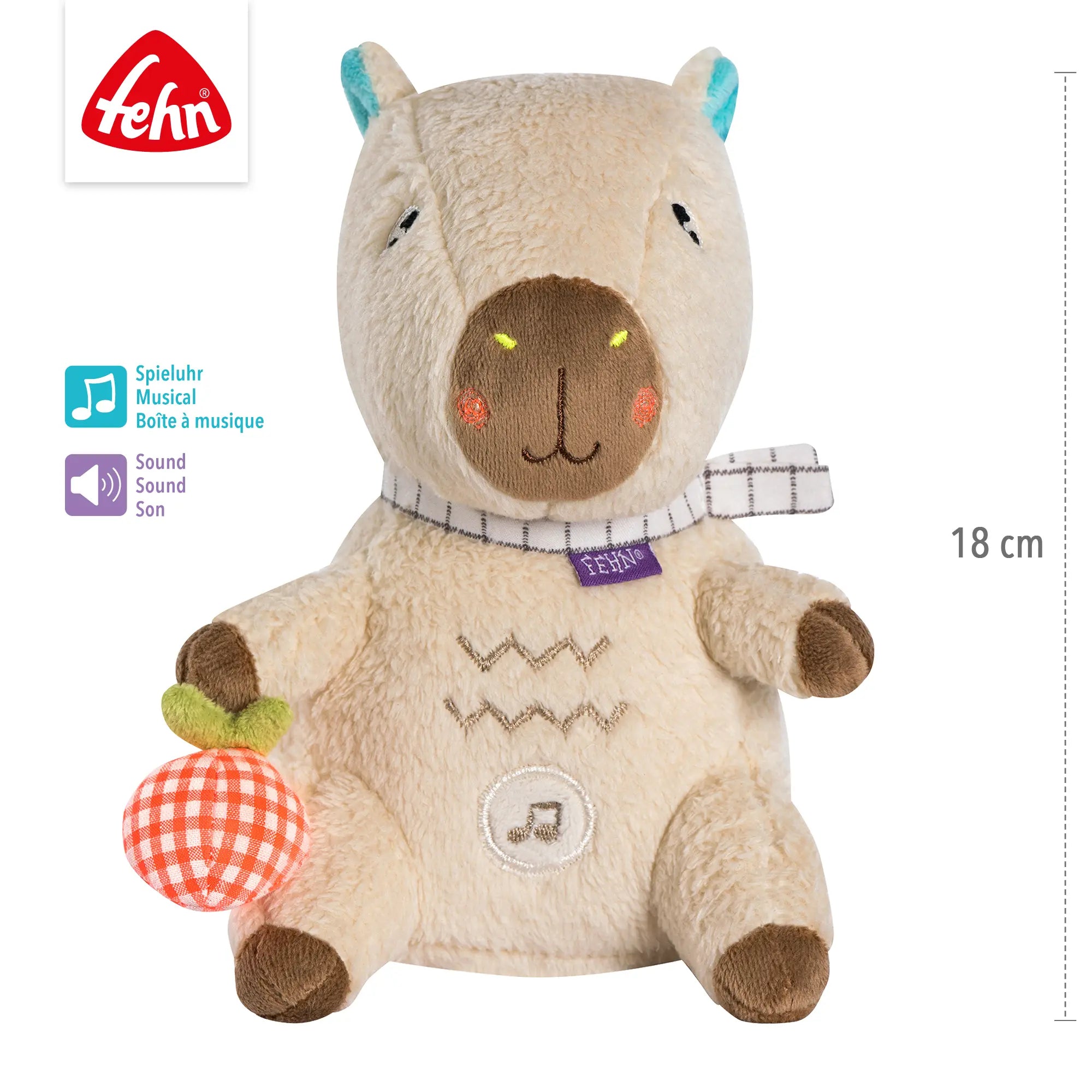 Capybara Spieluhr von Fehn 18 cm Kuscheltier mit Musikfunktion weiches Babyspielzeug zum Einschlafen