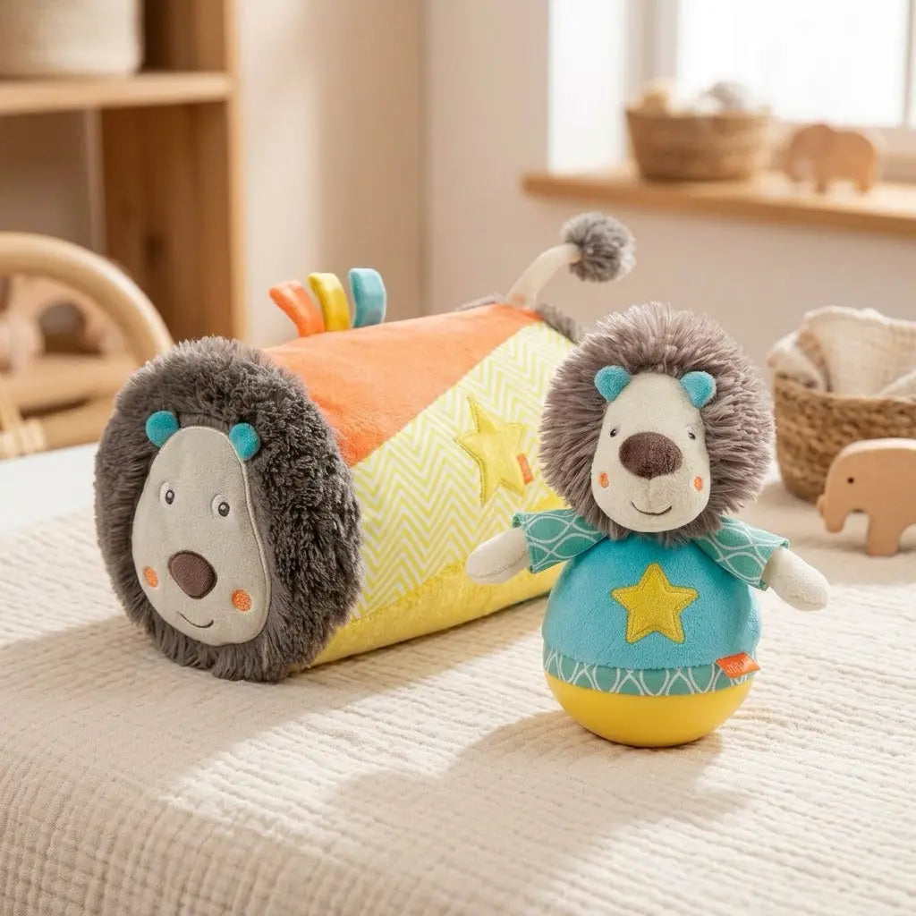Fehn Löwe Activity-Spielzeug für Babys mit Motorikrolle und Stehauffigur