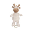 Giraffen-Kuscheltier mit integrierter Spieluhr und Zugring in Beige und Braun – Vorderansicht mit niedlichem Giraffenmuster.