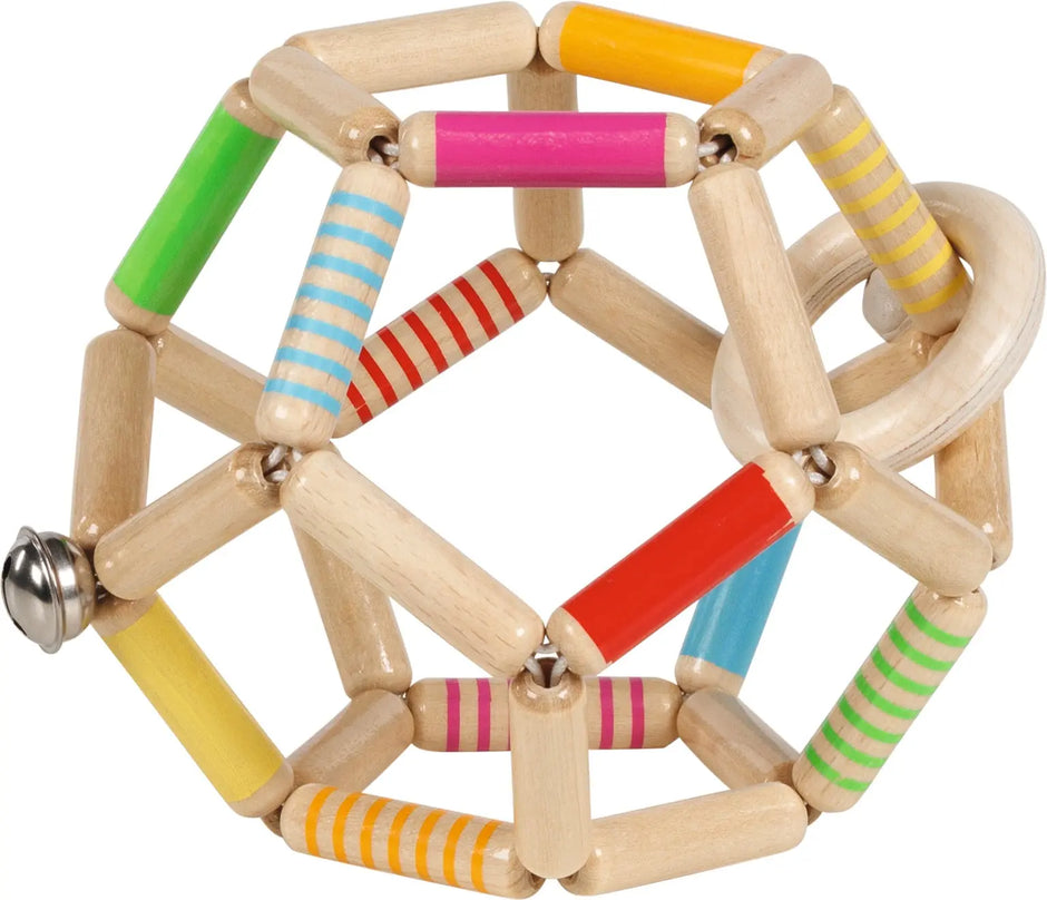 Goki Greifling Elastik-Ball aus Holz mit bunten Elementen und Glöckchen für Babys