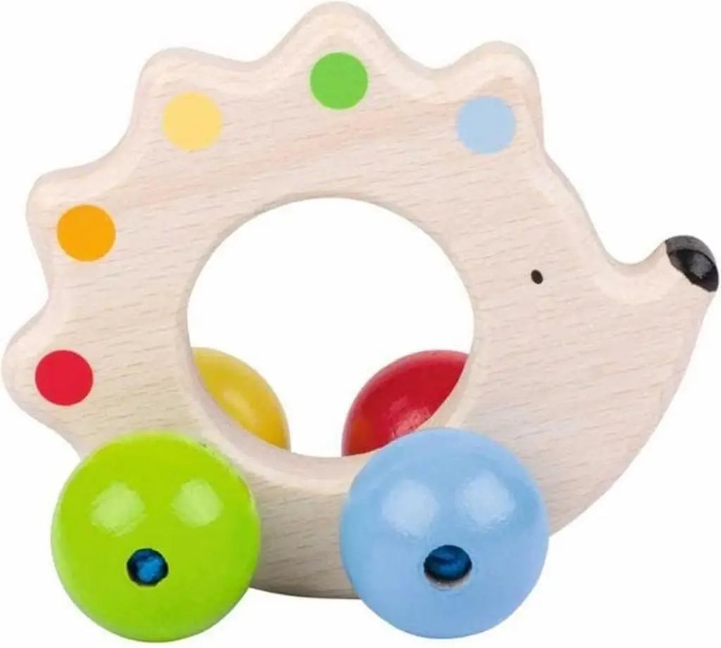 Goki Greifling Igel aus Holz mit bunten Kugeln – Motorikspielzeug und Greifspielzeug für Babys