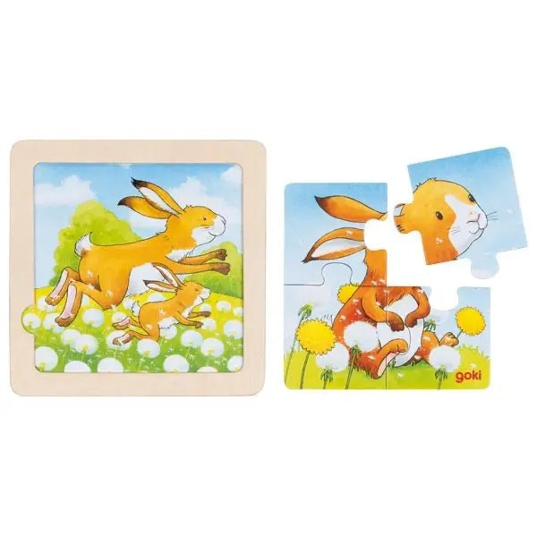 Goki Hintergrundbildpuzzle Hase aus Holz – Kinderpuzzle mit Hasenmotiv und herausnehmbaren Puzzleteilen
