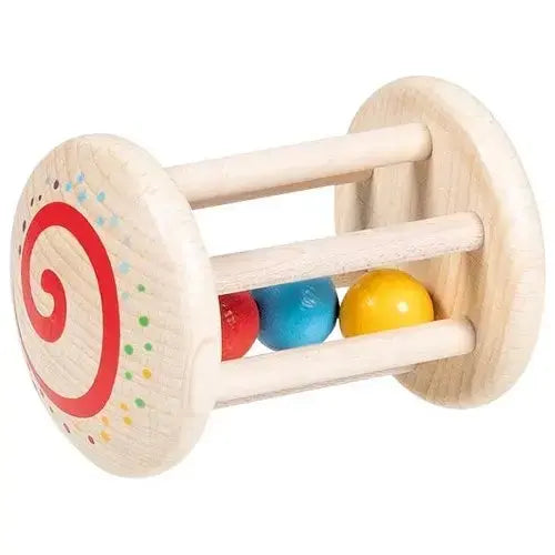 Goki Holz-Greifling mit Rassel und bunten Kugeln – Babyspielzeug aus Holz
