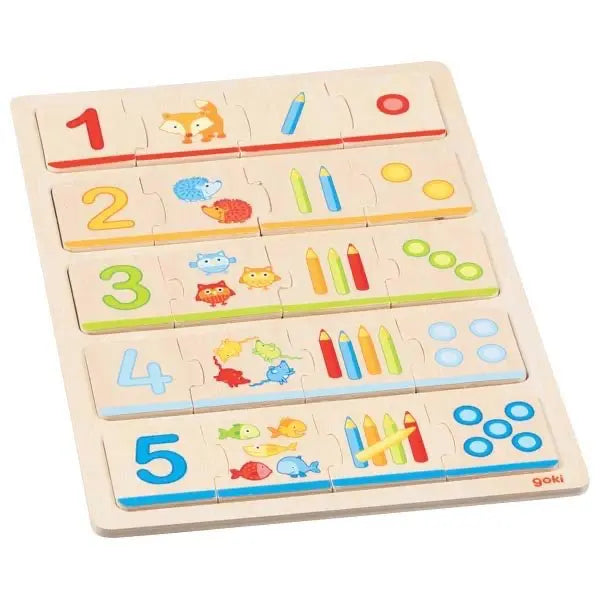 Goki Lernpuzzle Zahlen 1 bis 5 aus Holz – Zahlen lernen und Mengen zuordnen für Kinder