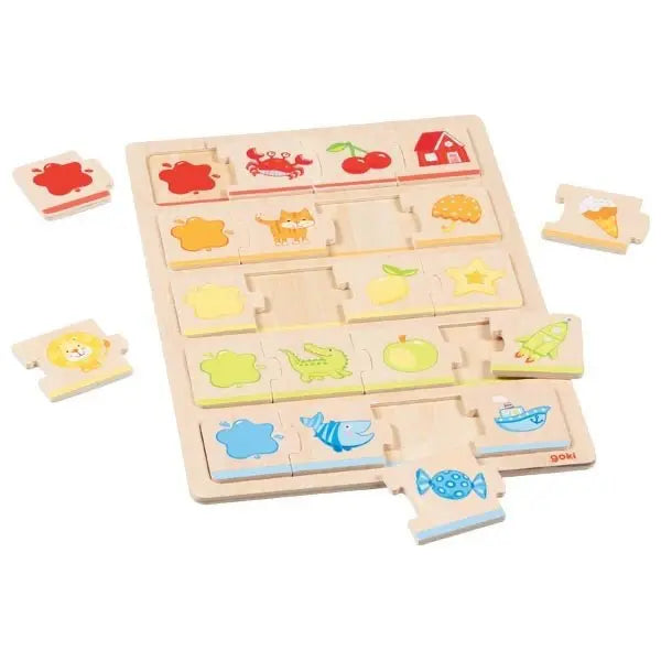 Goki Mein erstes Farbenpuzzle aus Holz – Lernspiel zum Zuordnen von Farben und Motiven für Kinder