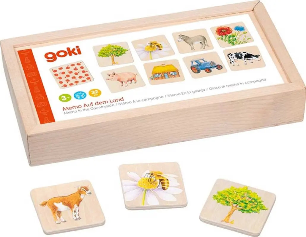 Goki Memo Auf dem Land aus Holz mit Bauernhofmotiven und Aufbewahrungsbox für Kinder