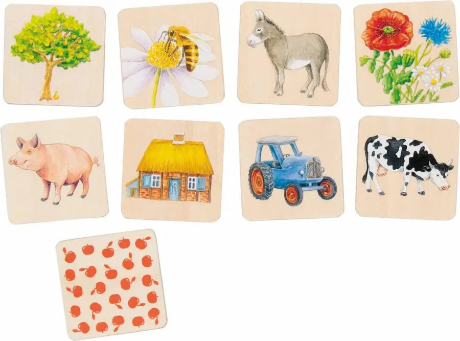 Goki Memo-Spiel Bauernhof aus Holz mit Tier-, Traktor- und Naturmotiven für Kinder