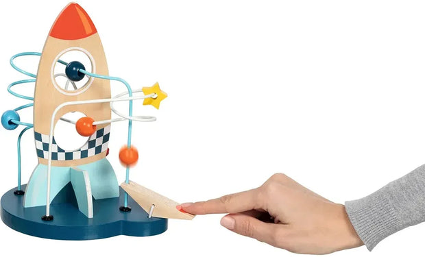 Goki Motorikschleife Weltall mit Rakete aus Holz – Motorikspielzeug für Kinder