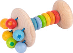 Greifling Elastik Stielrassel Regenbogen aus Holz – Motorikspielzeug für Babys
