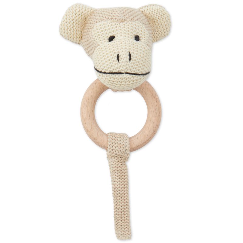 Greifspielzeug Affe von Bieco – Baby Rassel mit Holzring, gestrickt – BabyLions