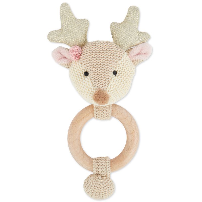 Greifspielzeug Reh Lia von Bieco – Baby Rassel mit Holzring, gestrickt – BabyLions