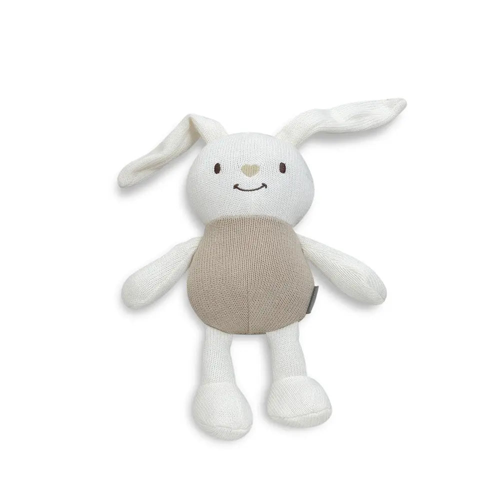 Beiges Hasen-Kuscheltier aus der Don Algodón Kollektion mit langen Schlappohren und cremeweißen Armen und Beinen – Teil des Baby Geschenksets mit Decke.