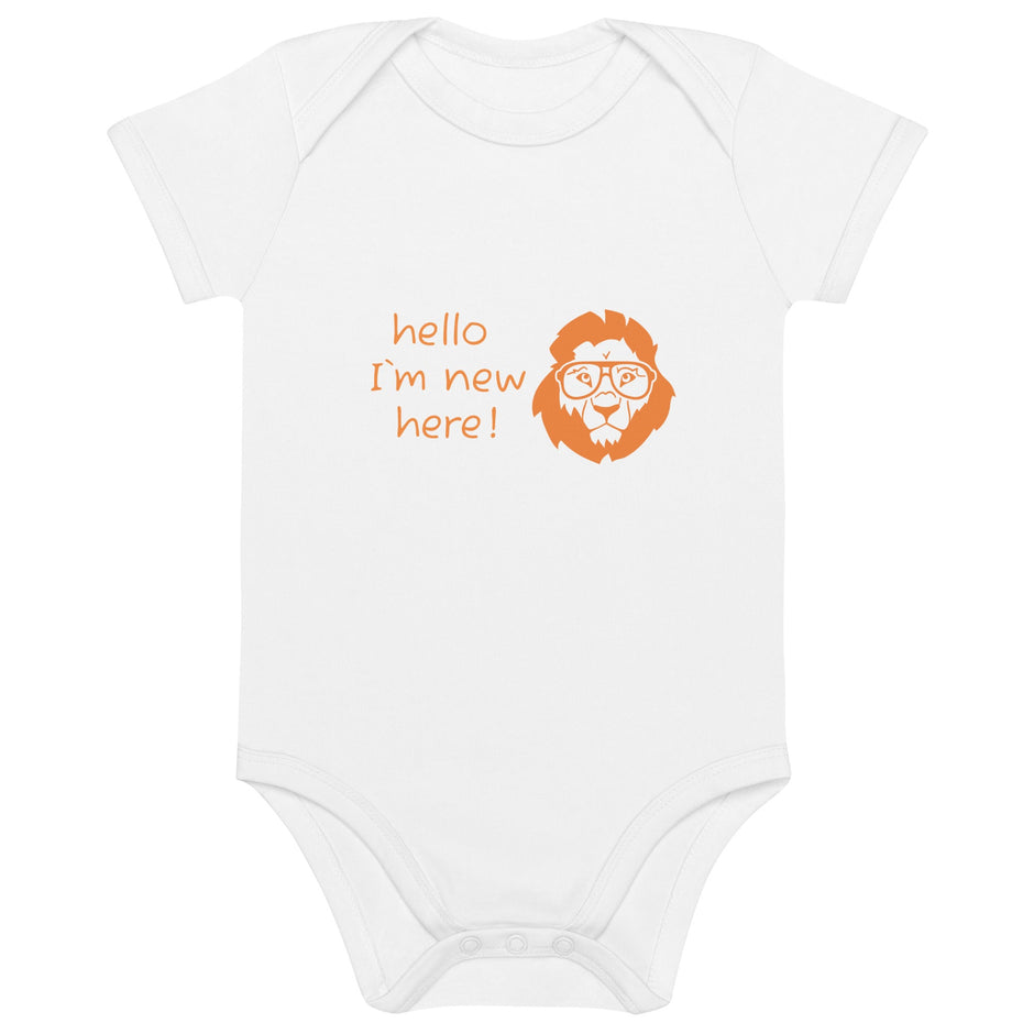Hello, I’m new here – Babybody mit Löwen - Willkommensgruß - Babylions