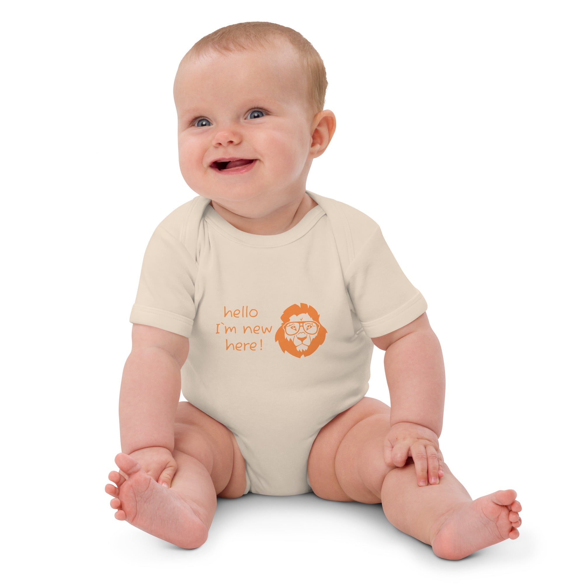 Hello, I’m new here – Babybody mit Löwen - Willkommensgruß - Babylions