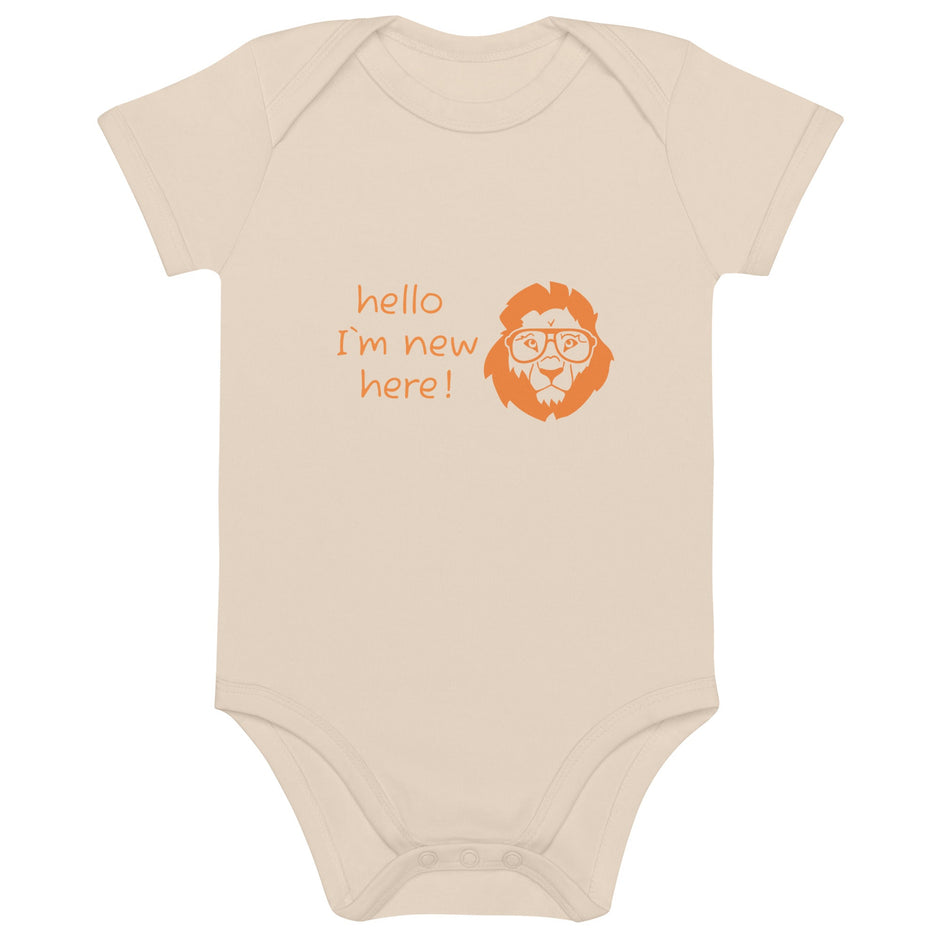 Hello, I’m new here – Babybody mit Löwen - Willkommensgruß - Babylions