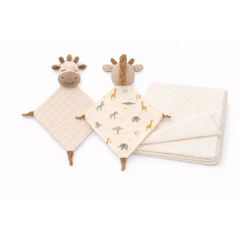 Interbaby Babyset Giraffe mit weicher Babydecke und Giraffen-Schmusetuch in Beige