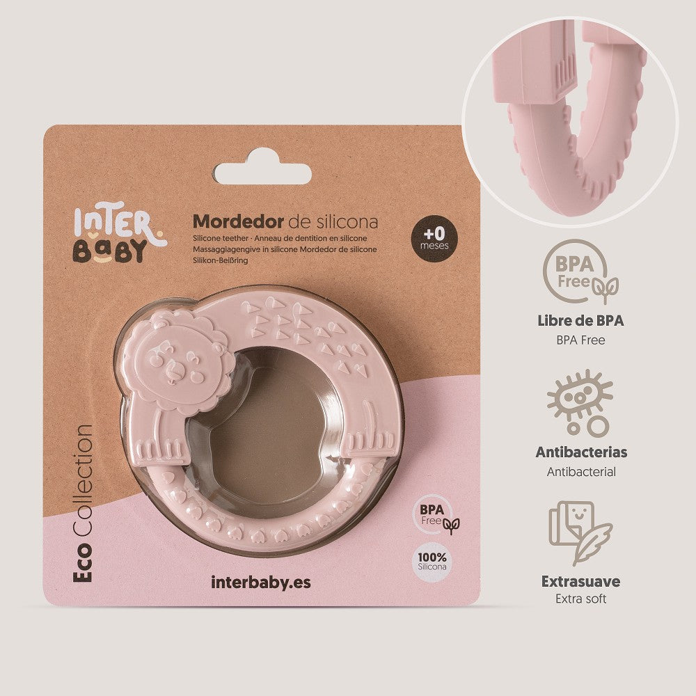 Interbaby Silikon Beißring Löwe in Rosa in Verpackung – BPA-frei, antibakteriell und aus lebensmittelechtem Silikon für Babys