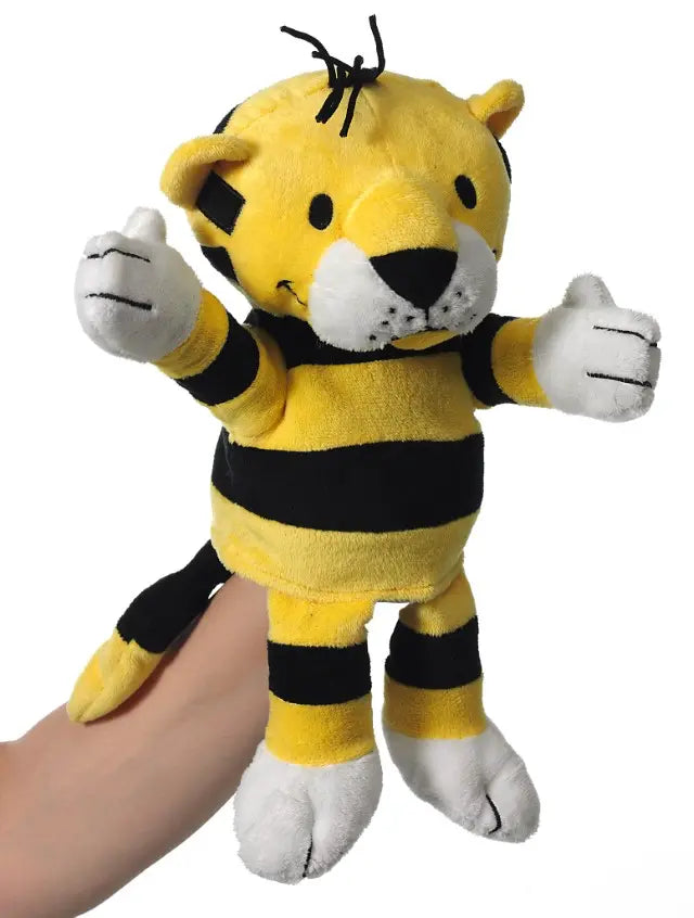Janosch Tiger Handpuppe 22 cm aus weichem Plüsch in Gelb-Schwarz – Handspielpuppe für Kinder