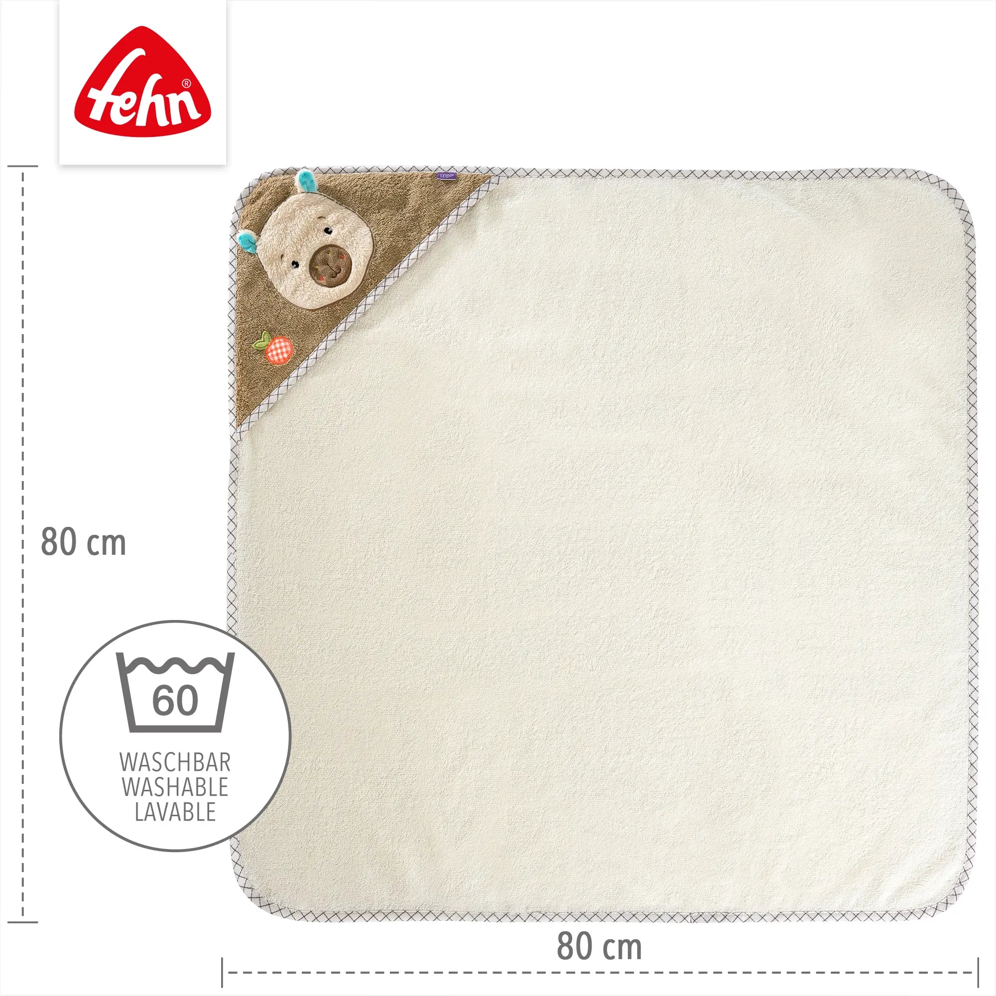 Kapuzenhandtuch Capybara Baby 80x80 cm aus weichem Frottee, saugfähig und bei 60 Grad waschbar, Babyhandtuch mit Kapuze