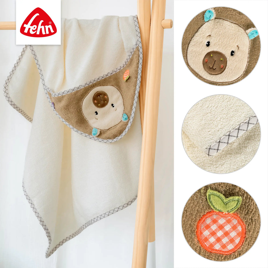 Kapuzenhandtuch Capybara Baby aus weichem Frottee mit liebevollen Details, hautfreundlich, saugfähig und kuschelweich für Neugeborene