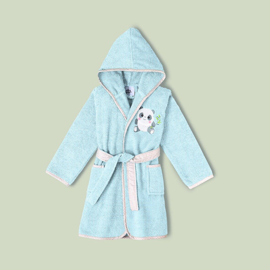 Grüner Kinderbademantel mit Panda-Stickerei und Kapuze – weich & saugfähig | BabyLions®