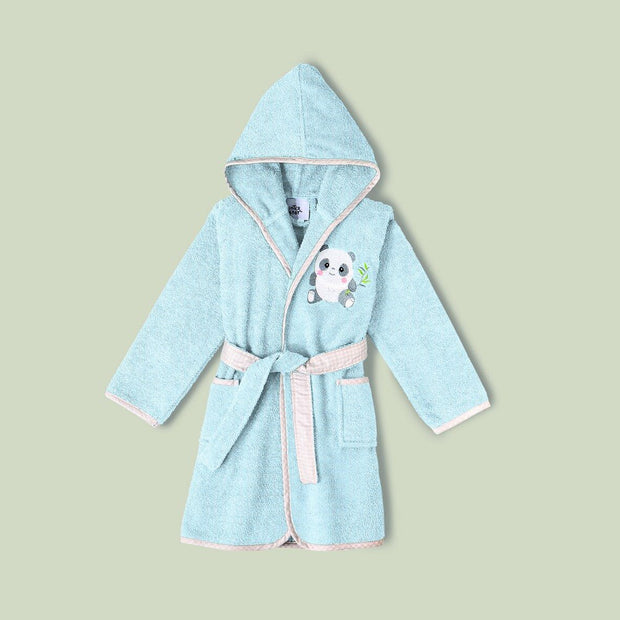 Grüner Kinderbademantel mit Panda-Stickerei und Kapuze – weich & saugfähig | BabyLions®