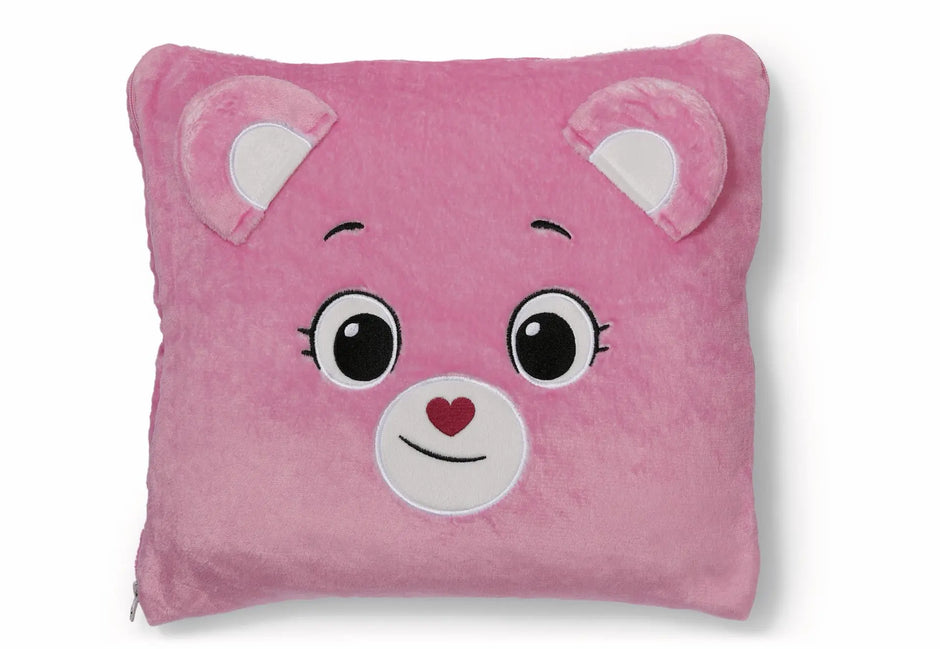 Rosa Kuschelkissen für Kinder mit niedlichem Bärengesicht, weichen Ohren, großen Augen und herzförmiger Nase