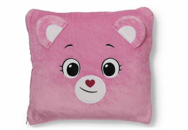 Rosa Kuschelkissen für Kinder mit niedlichem Bärengesicht, weichen Ohren, großen Augen und herzförmiger Nase
