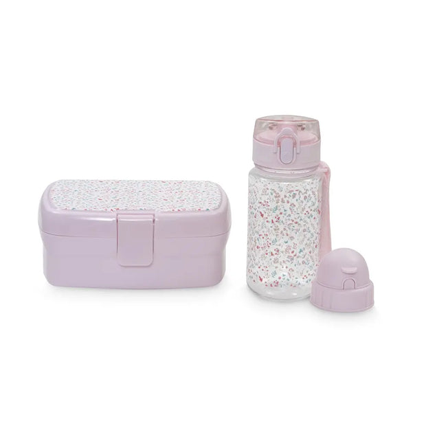 Interbaby Kinder Lunchbox und Trinkflasche im Blumen-Design Rosa mit 700 ml Brotdose und 350 ml Tritan-Flasche