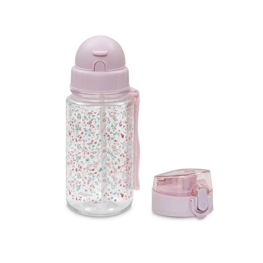 Kinder Trinkflasche Blumen Rosa 350 ml mit zwei Trinkaufsätzen und praktischem Tragegurt