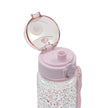 Kinder Trinkflasche Blumen Rosa 350 ml mit geöffnetem Trinkverschluss und Tragegurt