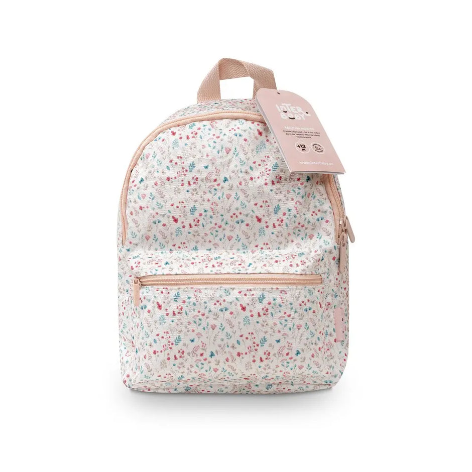Interbaby Kindergartenrucksack Blumen Rosa mit Reißverschluss und praktischer Fronttasche