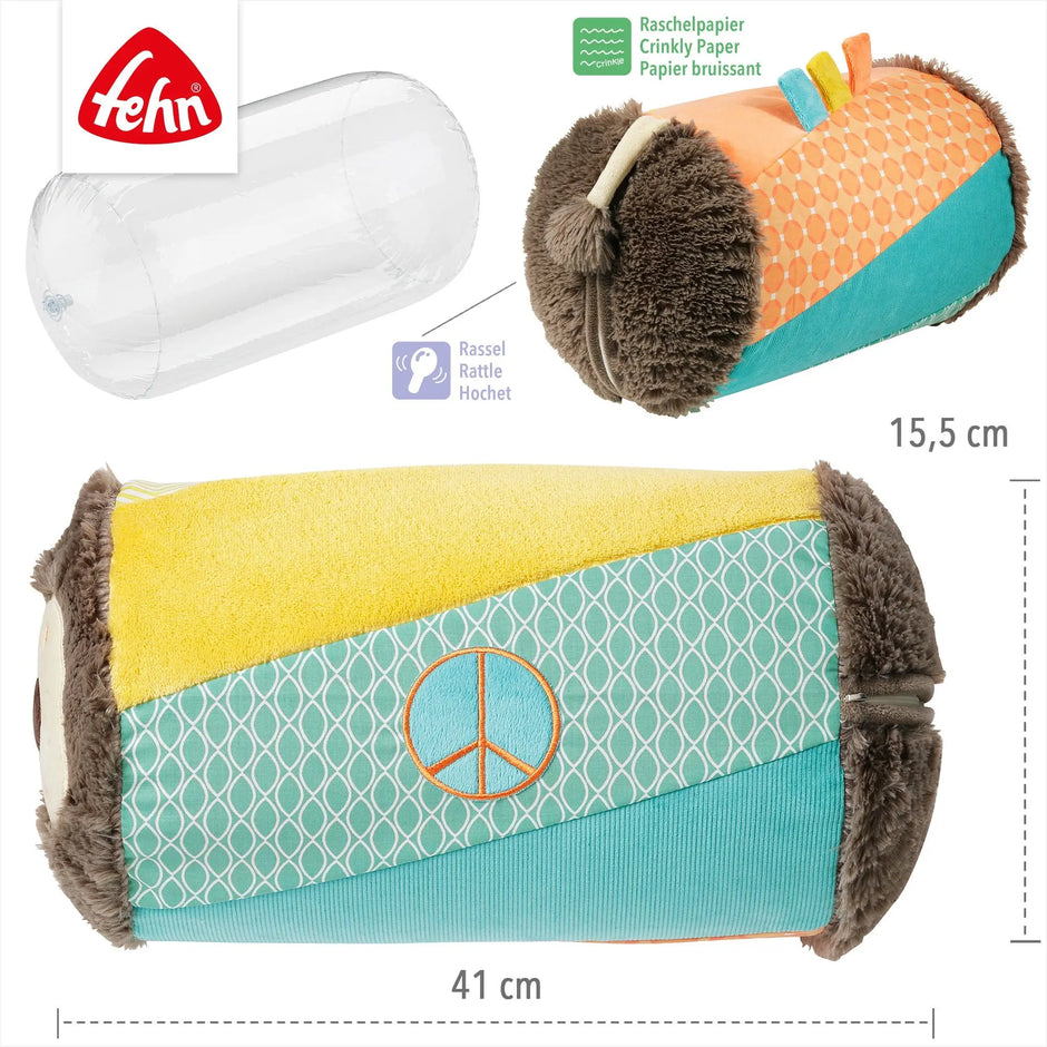 Baby Krabbelrolle Löwe – ca. 41 cm lang, mit Raschelpapier, Rassel und weichem Innenkern, Motorikspielzeug für Babys