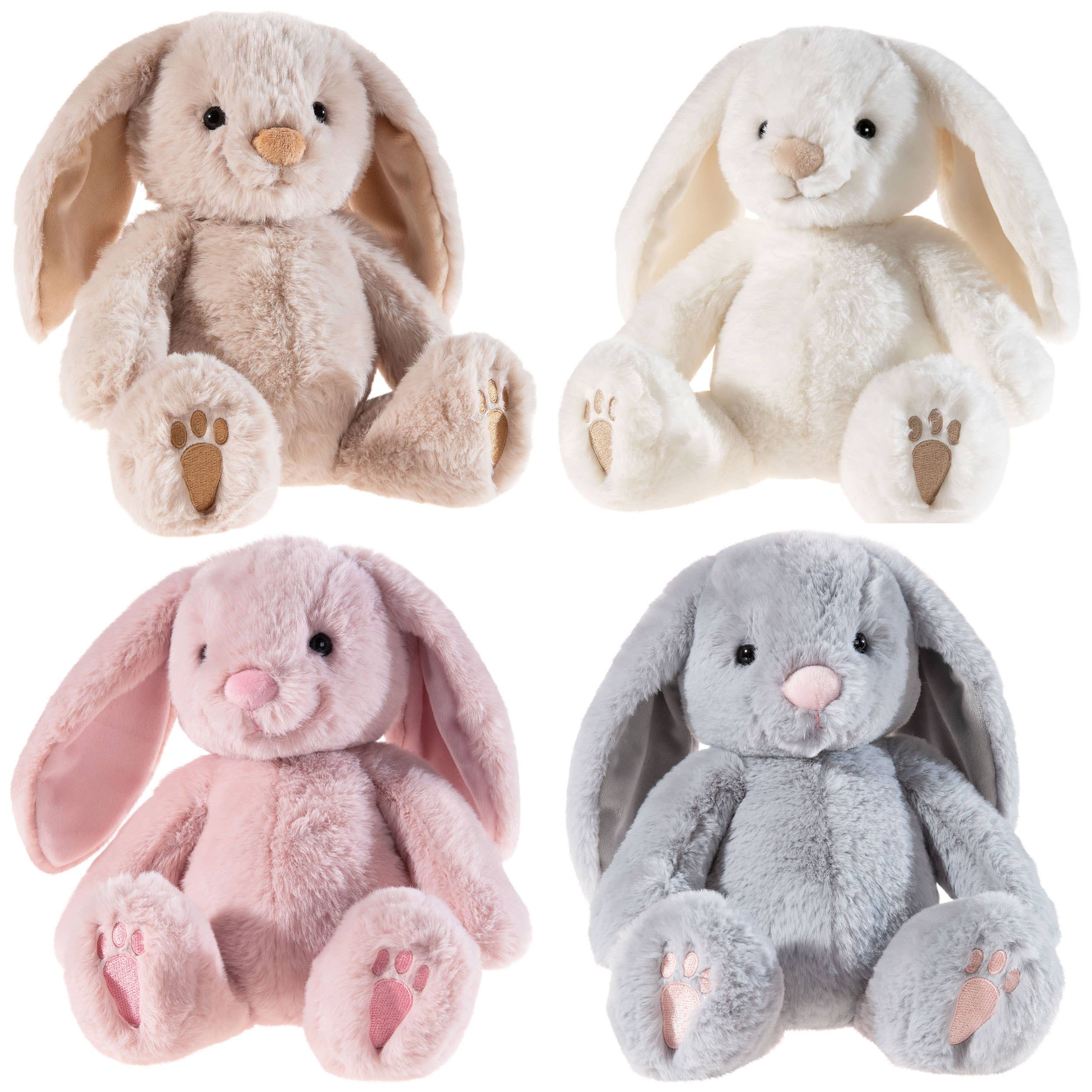 Weiches Kuscheltier Hase mit Schlappohren für Babys in vier Farben (beige, weiß, rosa und grau), flauschiges Plüschtier zum Kuscheln und Einschlafen