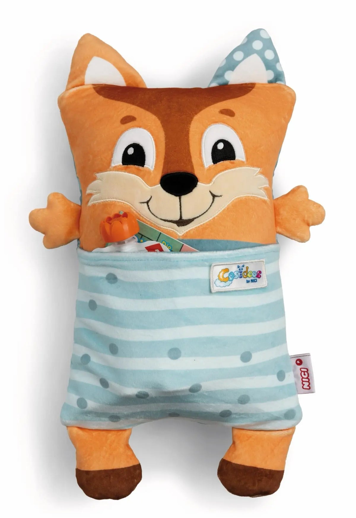 NICI Cosidoos Fuchs Kuscheltier mit praktischer Tasche im blau gestreiften Schlafanzug