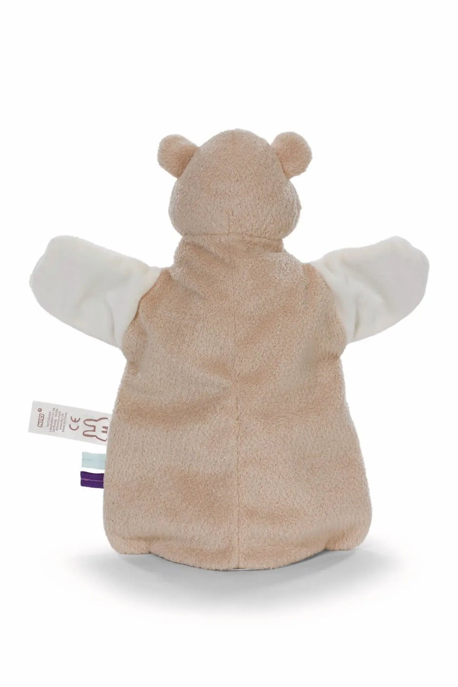 Rückansicht der NICI Bär Handpuppe aus der My First NICI Kollektion mit beigem Plüsch und weißen Armen.