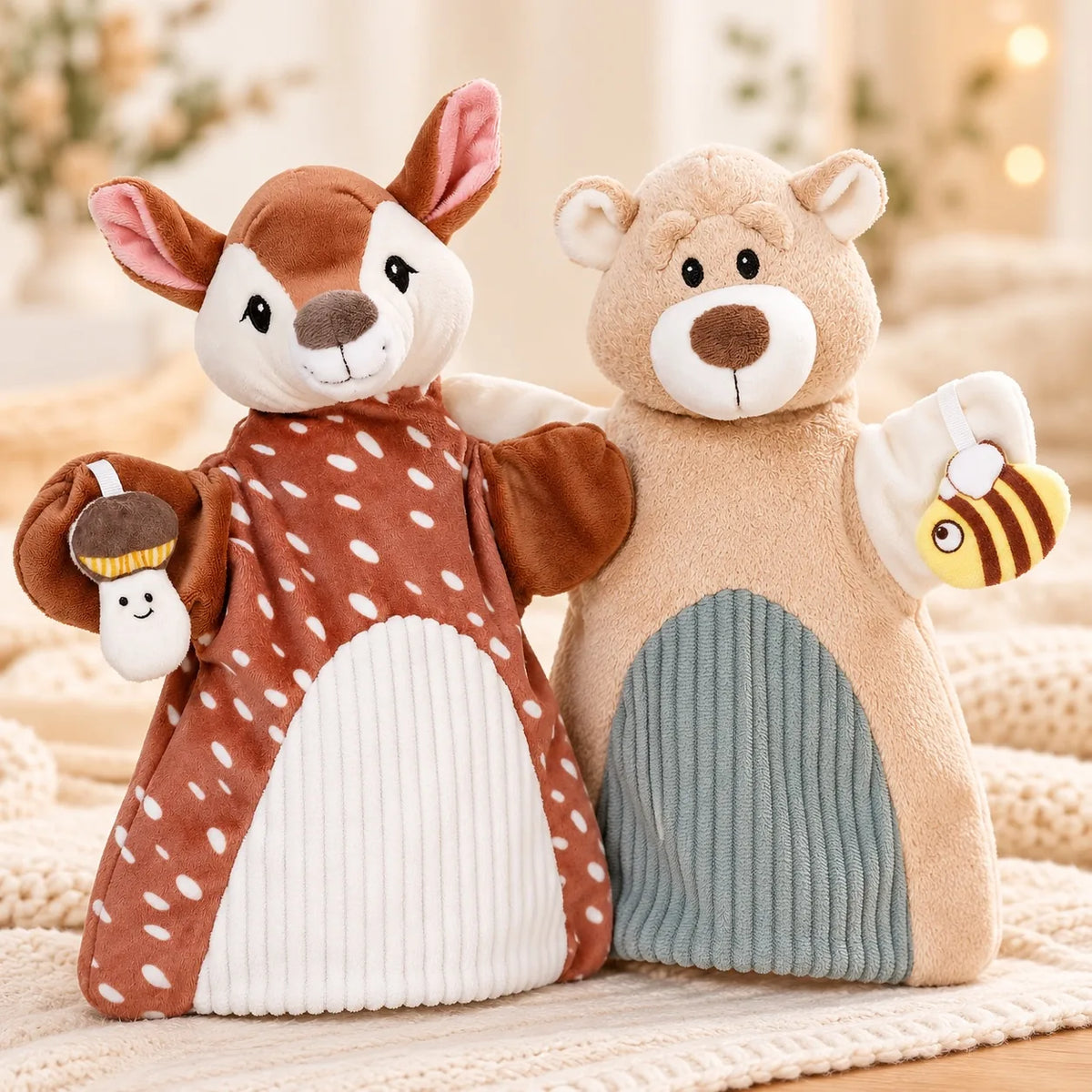 NICI Handpuppen 2er Set mit Reh und Bär aus weichem Plüsch – liebevolles Handpuppen-Bundle für Kinder bei BabyLions®.