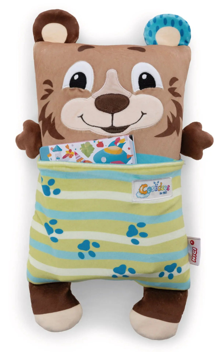 NICI Kuscheltier Bär mit kleinem Buch in der Bauchtasche