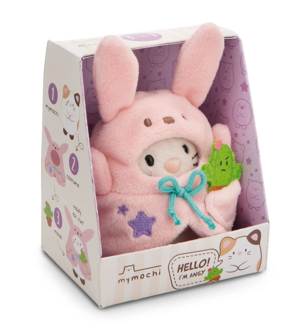 NICI mymochi Katze Angy mit Kaktus und rosa Hasenkostüm in dekorativer Geschenkbox