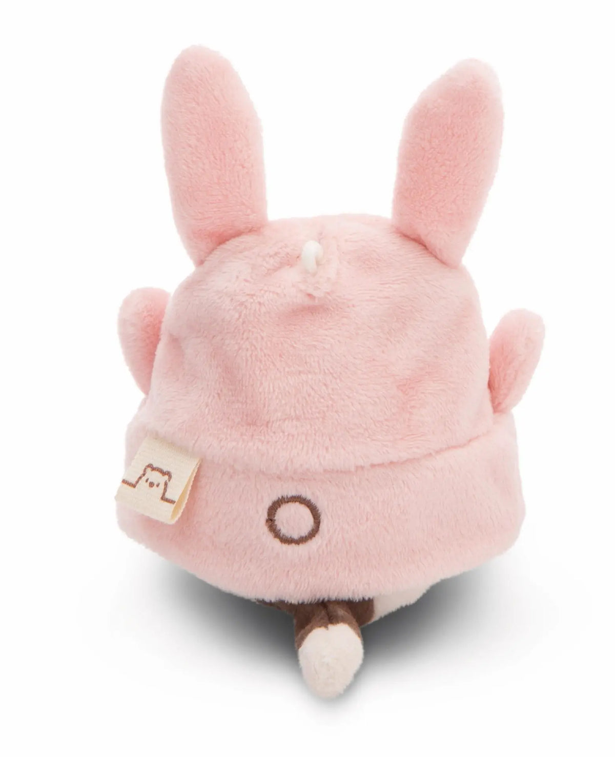 Rückansicht der NICI mymochi Katze Angy mit rosa Hasenkostüm, langen Ohren und Katzenschwanz