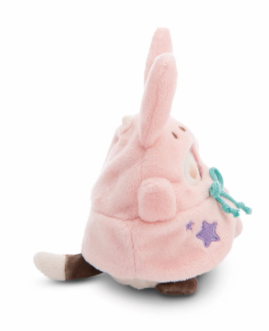 NICI mymochi Kuscheltier Katze Angy im rosa Hasenkostüm mit lila Sternen von der Seite