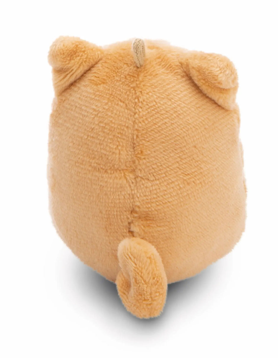 Rückansicht des NICI mymochi Shiba Inu Hiro mit orangebraunem Fell, kleinen Hundeohren und eingerolltem Schwanz.