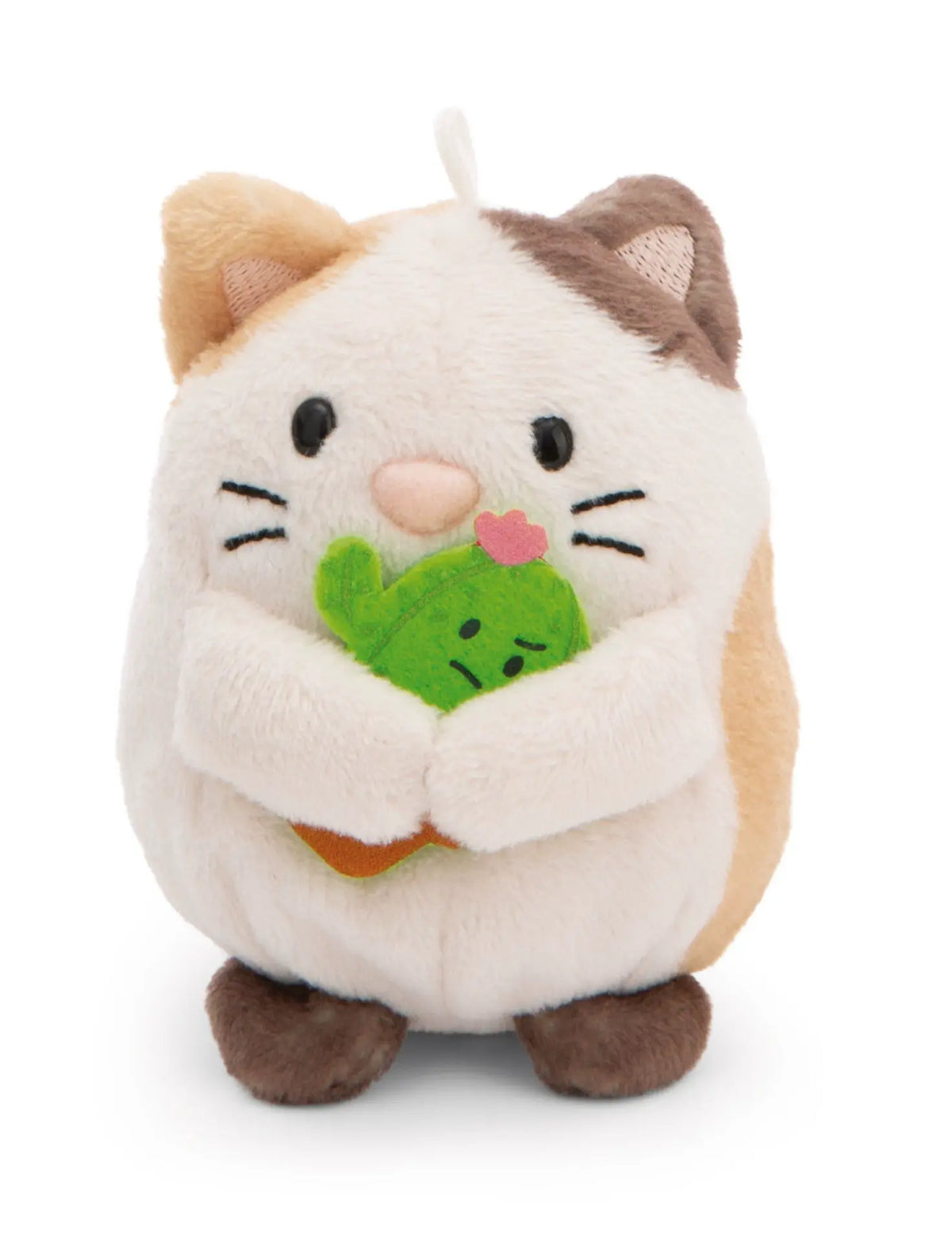 NICI mymochi Kuscheltier Katze Angy mit kleinem grünen Kaktus und rosa Blüte